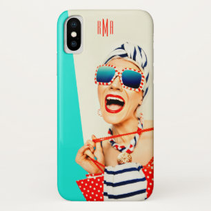 レトロおもしろいの女性がサングラスにモノグラム iPhone X ケース