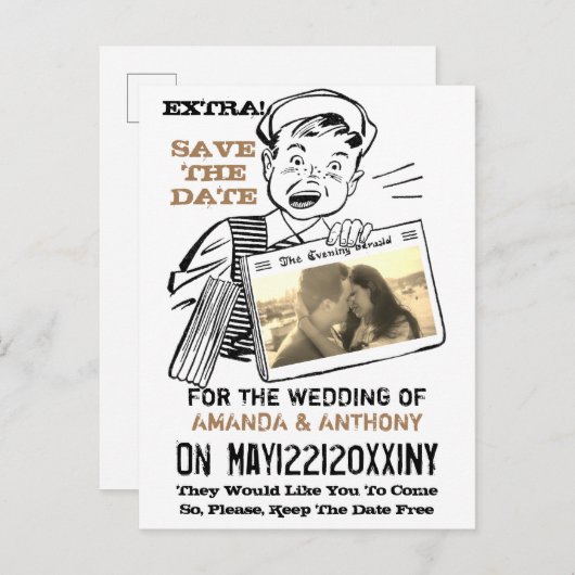 レトロおもしろいカスタムな写真の保存日付 インビテーションポストカード (正面/裏面)