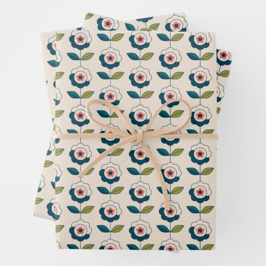 レトロおもしろいガーデンフラワーパターン ラッピングペーパーシート (インサイチュ)