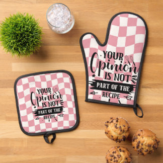 レトロおもしろいキッチンことわざピンク 鍋つかみ&鍋敷きセット