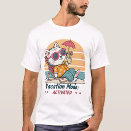 レトロおもしろいキャットバケーションモード有効化ビーチT-Sh Tシャツ