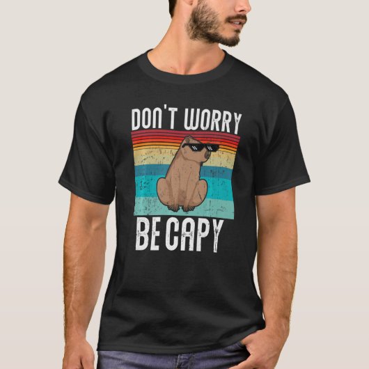 レトロおもしろいキャピバラ心配するCapyプレミアム Tシャツ (正面)