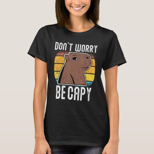 レトロおもしろいキャピバラDont Worry Be Capy Tシャツ (正面)