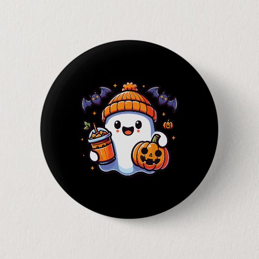 レトロおもしろいキュートハロウィーン幽霊パンプキン幽霊ハル 缶バッジ (正面)