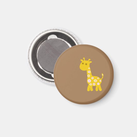 レトロおもしろいキリンのパステル模様の花 マグネット (正面/裏面)