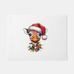 レトロおもしろいキリン恋人サンタクリスマスツリーリグ ドアマット