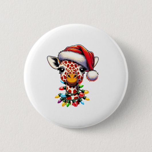 レトロおもしろいキリン恋人サンタクリスマスツリーリグ 缶バッジ (正面)
