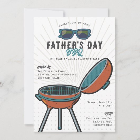 レトロおもしろいグリルサングラスファーザーズデイBBQパーティー 招待状 (正面)