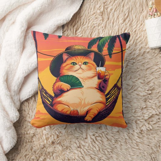 レトロおもしろいサマーキャットバケーション クッション (ブランケット)