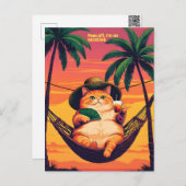 レトロおもしろいサマーキャットバケーション シーズンポストカード (正面/裏面)