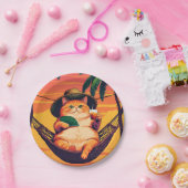 レトロおもしろいサマーキャットバケーション ペーパープレート (パーティー)