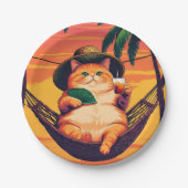 レトロおもしろいサマーキャットバケーション ペーパープレート (正面)