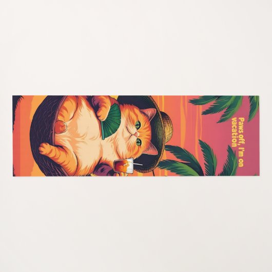 レトロおもしろいサマーキャットバケーション ヨガマット (裏面(横))