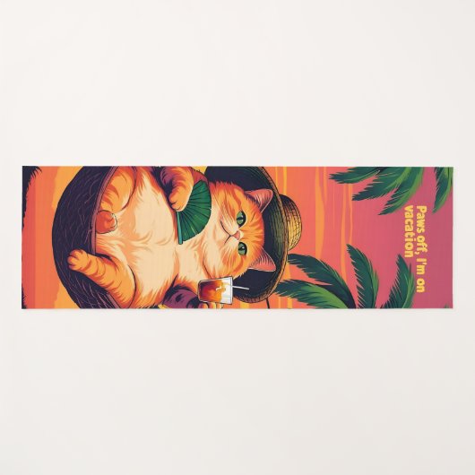 レトロおもしろいサマーキャットバケーション ヨガマット (正面(横))