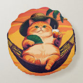 レトロおもしろいサマーキャットバケーション ラウンドクッション (裏面)