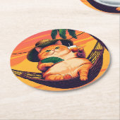 レトロおもしろいサマーキャットバケーション ラウンドペーパーコースター (アングル)