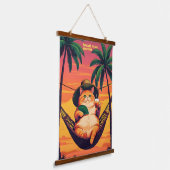 レトロおもしろいサマーキャットバケーション 吊り下げ型タペストリー (傾斜あり)