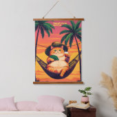 レトロおもしろいサマーキャットバケーション 吊り下げ型タペストリー (寝室)