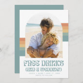 レトロおもしろいサンセットビーチ結婚式 セーブザデート (正面/裏面)