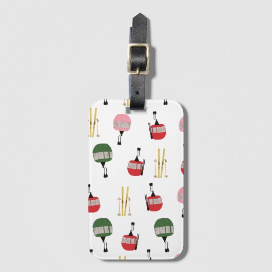 レトロおもしろいスキーリフトゴンドラウィンタースキーヤー ラゲッジタグ (正面縦)
