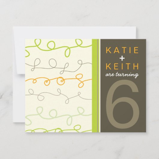 レトロおもしろいスクライブルツインズ子供の誕生日招待状 招待状 (正面)