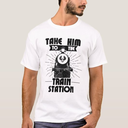 レトロおもしろいスタイルが彼を6番駅に連れて行く Tシャツ (正面)
