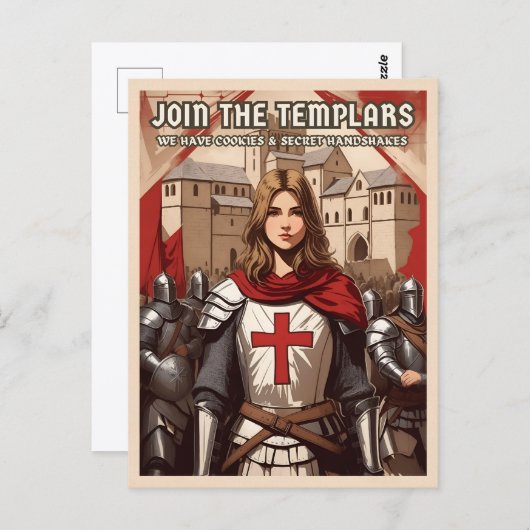 レトロおもしろいスタイル中世テンプラールナイトユーモア ポストカード (正面/裏面)