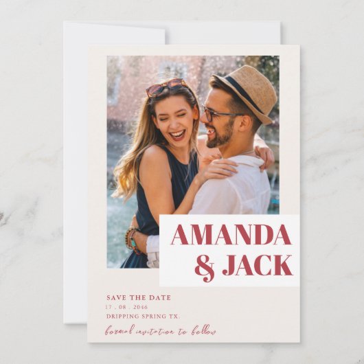 レトロおもしろいタイポグラフィウェディング日付を保存 セーブザデート (裏面)