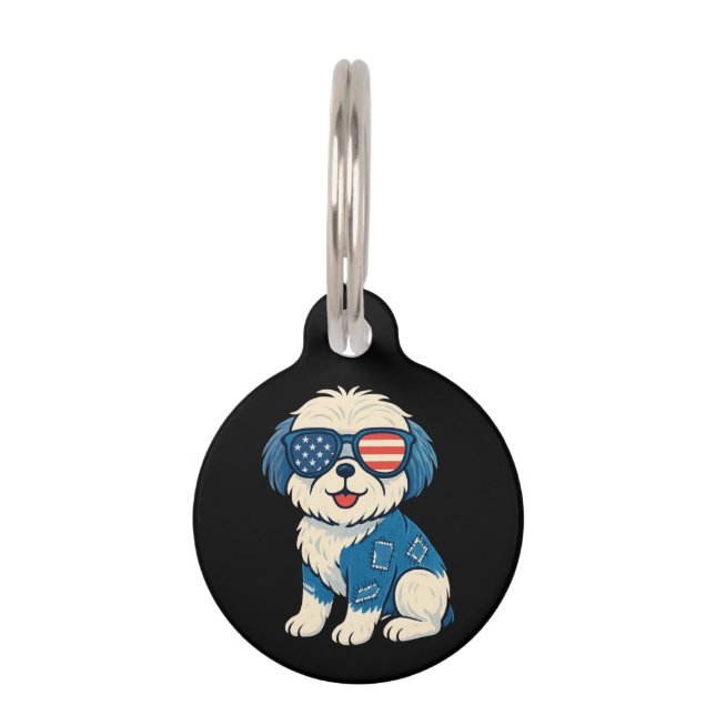 レトロおもしろいデニムパッチかわいいペットドッグデザイン ペット　ネームタグ (正面)