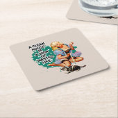 レトロおもしろいハウスマイドピアアップガールアート スクエアペーパーコースター (アングル)