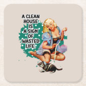 レトロおもしろいハウスマイドピアアップガールアート スクエアペーパーコースター (正面)