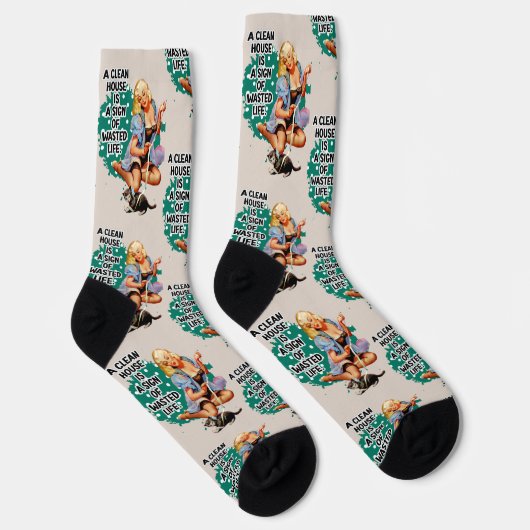 レトロおもしろいハウスマイドピアアップガールアート ソックス (右)