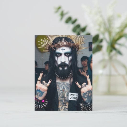 レトロおもしろいパンクロックゴシックパーティーイエス ポストカード (スタンド正面)