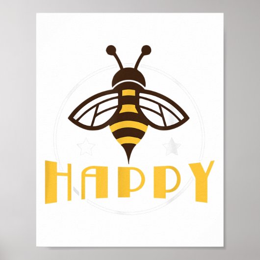 レトロおもしろいビーハッピー（昆虫）マルハナバチ引用文前向きG ポスター (正面)
