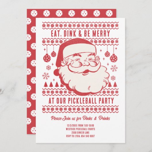 レトロおもしろいピックボールクリスマスパーティの招待状 シーズンカード (正面/裏面)