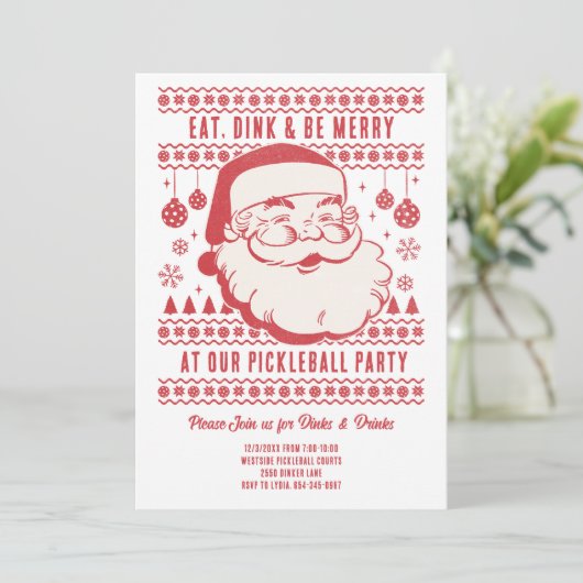 レトロおもしろいピックボールクリスマスパーティの招待状 シーズンカード (スタンド正面)