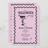 レトロおもしろいピンクとブラックハローウィンパーティ 招待状 (正面/裏面)