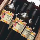 レトロおもしろいピンクオレンジイエローはっきりしたブライダルシャワー ワインラベル