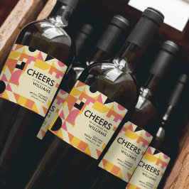 レトロおもしろいピンクオレンジイエローはっきりしたブライダルシャワー ワインラベル