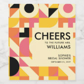 レトロおもしろいピンクオレンジイエローはっきりしたブライダルシャワー ワインラベル (シングルラベル)