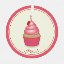 レトロおもしろいピンクカップケーキ名前日付