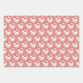 レトロおもしろいピンクサンタクロース顔クリスマスギフト ラッピングペーパーシート (正面3)