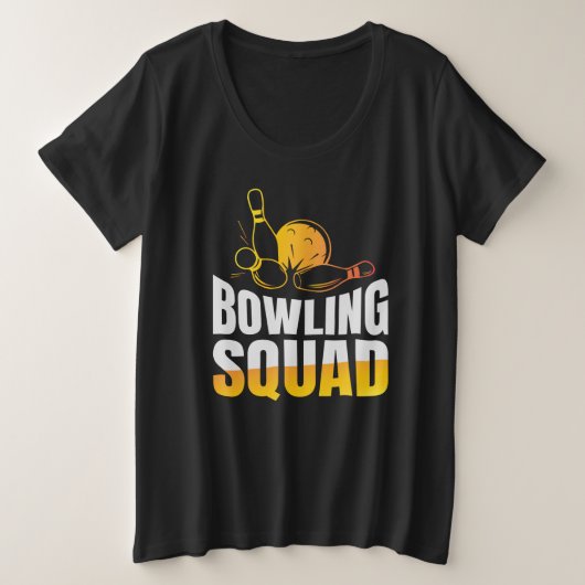 レトロおもしろいボーリング分隊チーム女子 プラスサイズTシャツ (デザイン正面)