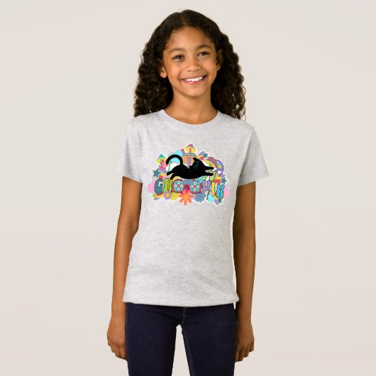 レトロおもしろいマッシュルームGroovin花ブラックキャット Tシャツ (正面フル)