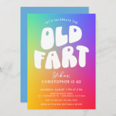 レトロおもしろいレインボーオールドファートニーエイジ誕生日 招待状 (正面/裏面)
