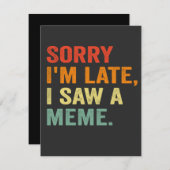 レトロおもしろいヴィンテージごめんなさい一角獣を見て遅くなった 招待状 (正面/裏面)