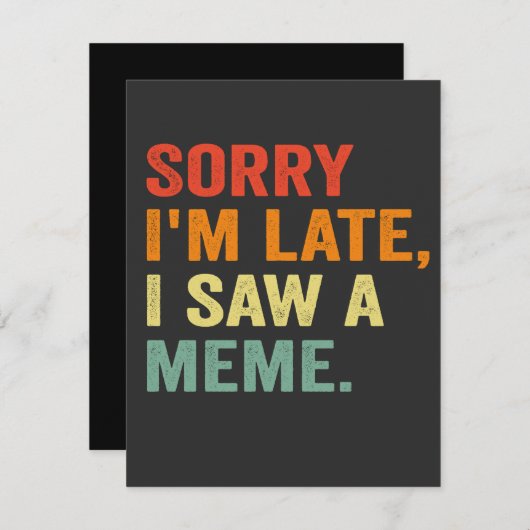 レトロおもしろいヴィンテージごめんなさい一角獣を見て遅くなった 招待状 (正面/裏面)