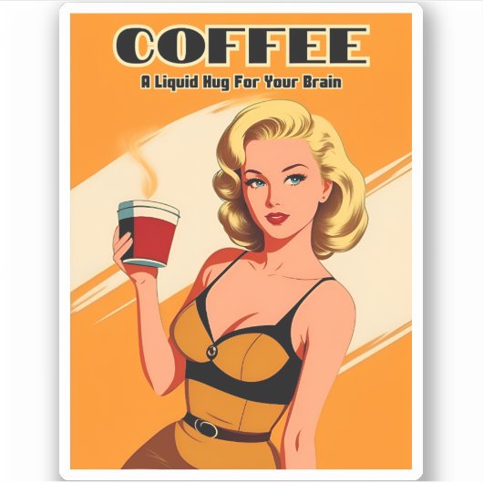 レトロおもしろいヴィンテージカフェインのユーモア シール (正面)