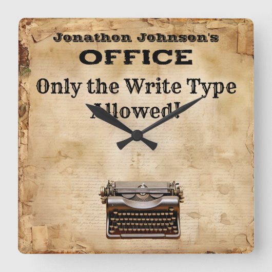 レトロおもしろいヴィンテージタイプライターのオフィスの壁時計 スクエア壁時計 (正面)