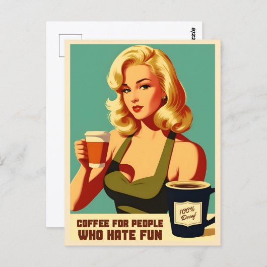 レトロおもしろいヴィンテージデカフコーヒーユーモア ポストカード (正面/裏面)